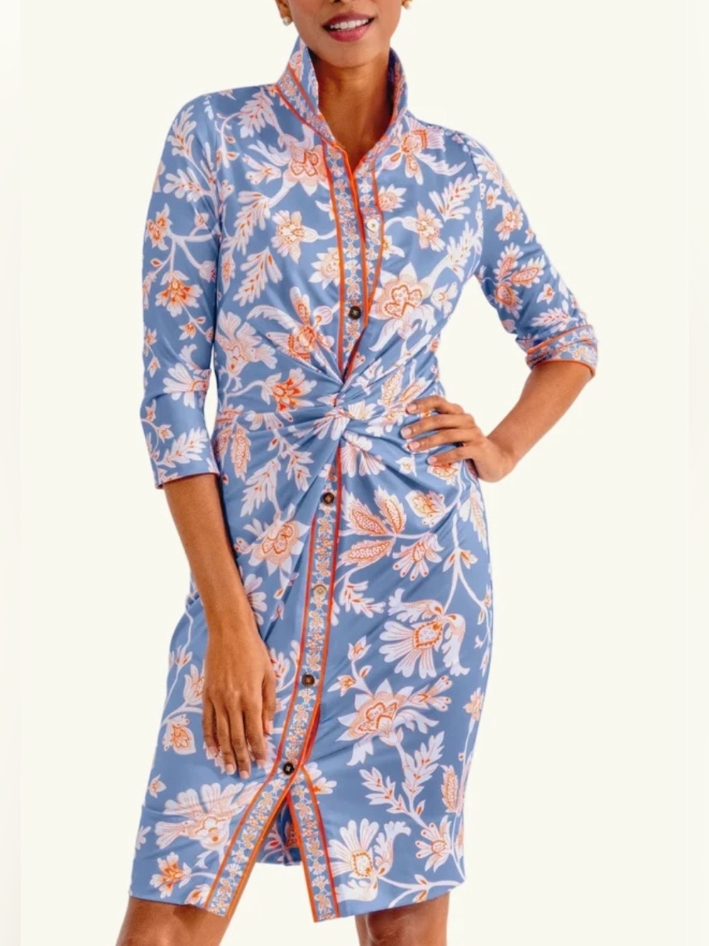 NWT Gretchen Scott Twist and Shout Floral Knee Length Dress Periwinkle Size L - Picture 2 of 10